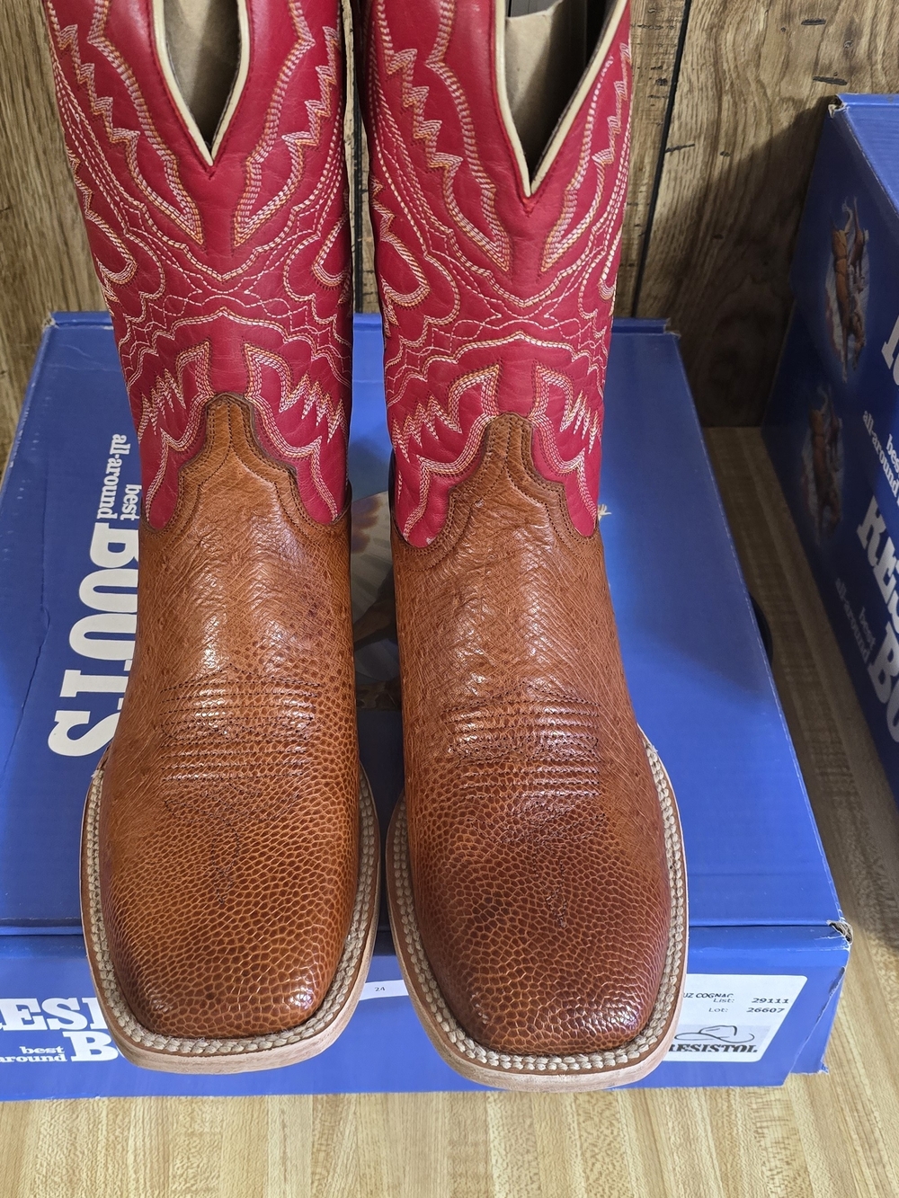 Resistol 11 D Men's Smooth Quill Ostrich Brown & Red Western Cowboy Boots NWT